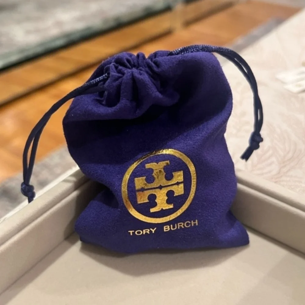 Tory Burch Gold and Cream Hoop Earrings